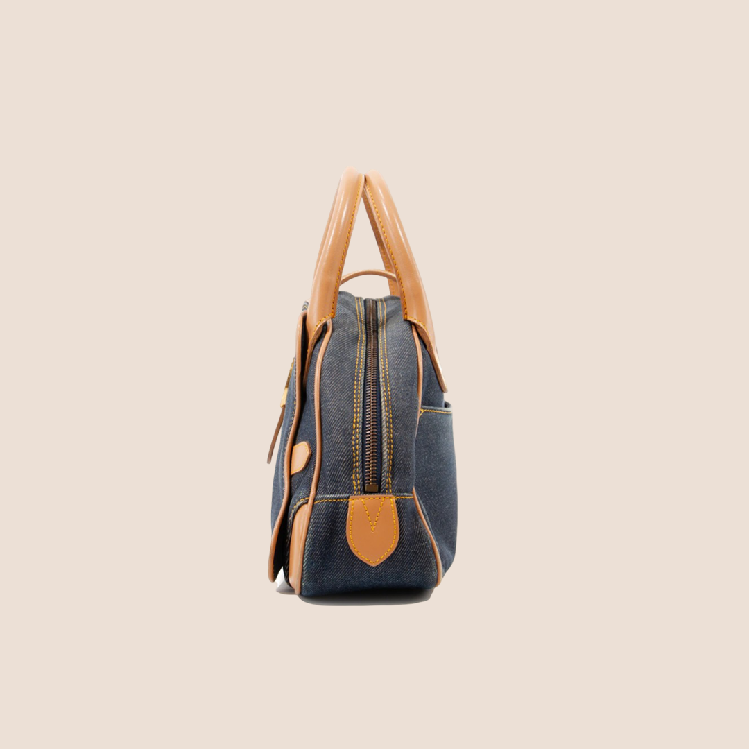 CHRISTIAN DIOR DENIM CANVAS SADDLE MINI BOWLER BAG