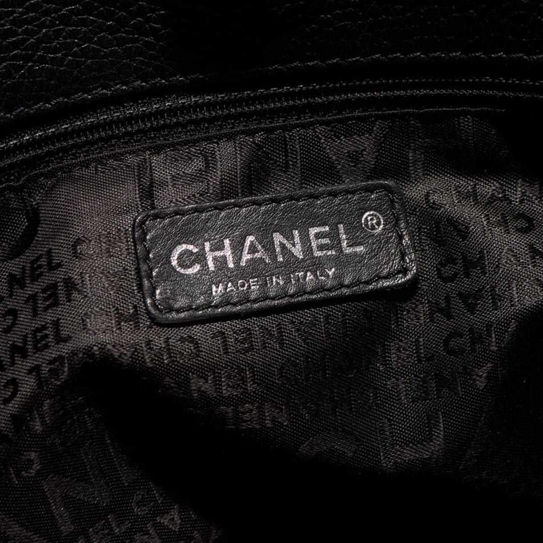 CHANEL 2003 BLACK LOGO DEBOSSED TOTE BAG