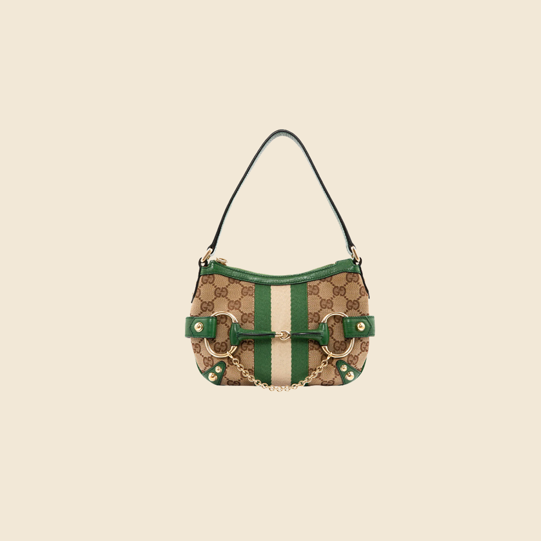 2000s GUCCI GG BROWN CANVAS MINI HORSEBIT PURSE
