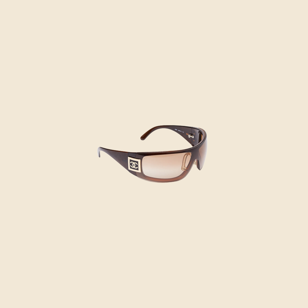 CHANEL CC LOGO BROWN WRAP SUNGLASSES
