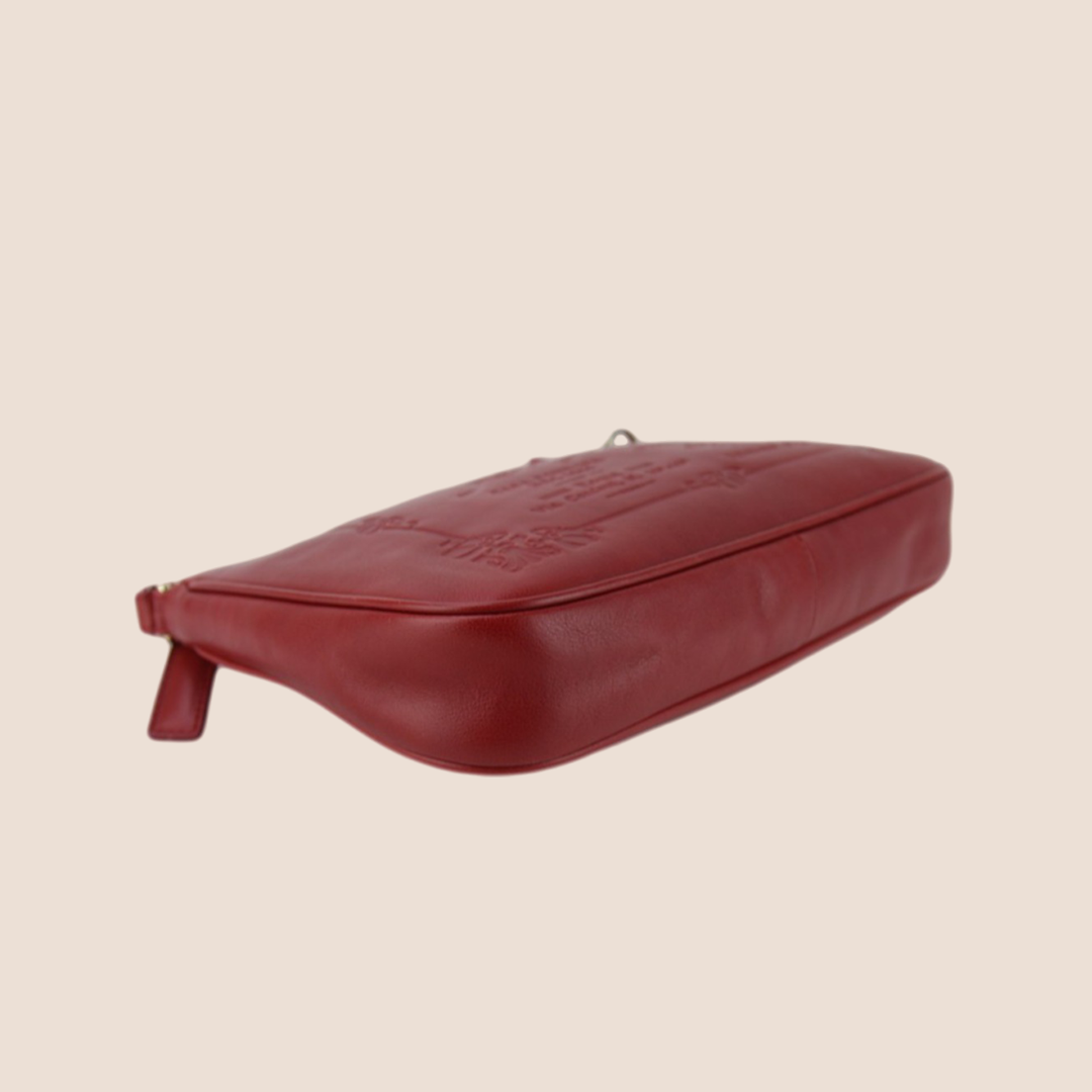 BVLGARI SLOGAN-DEBOSSED RED LEATHER SHOULDER BAG