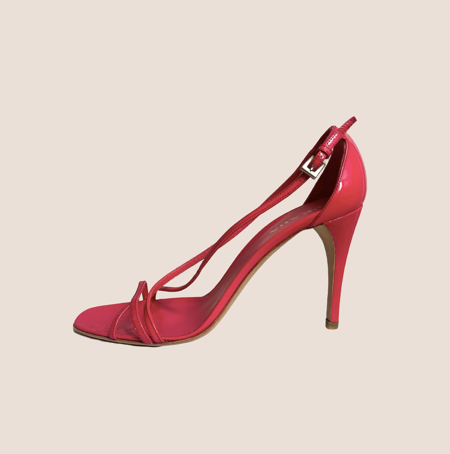 PRADA RED PATENT LEATHER STRAP HEELS