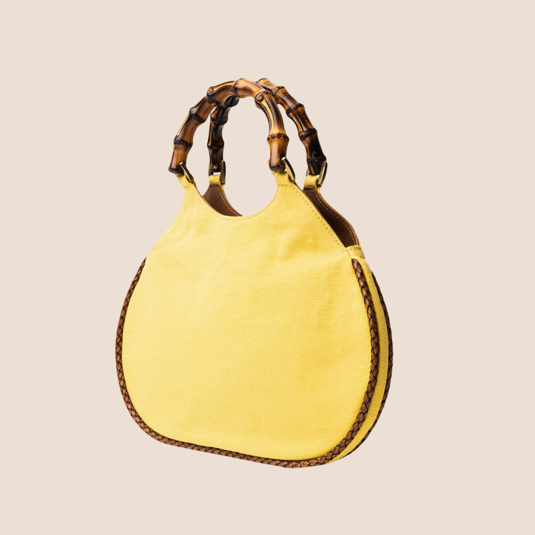 GUCCI YELLOW CANVAS BAMBOO HANDLE HOBO BAG