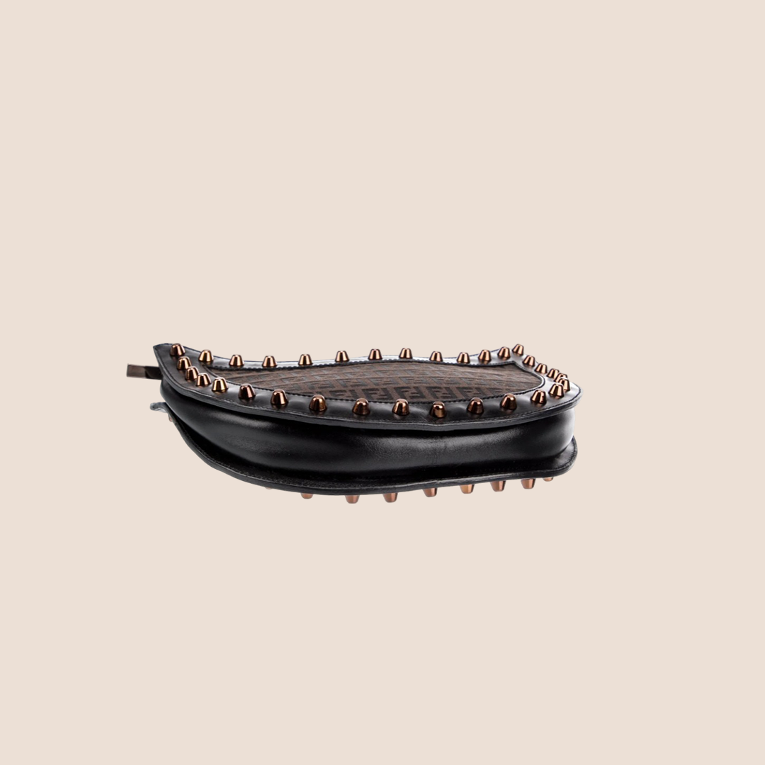 FENDI BROWN ZUCCHINO STUDDED HALF MOON BAG