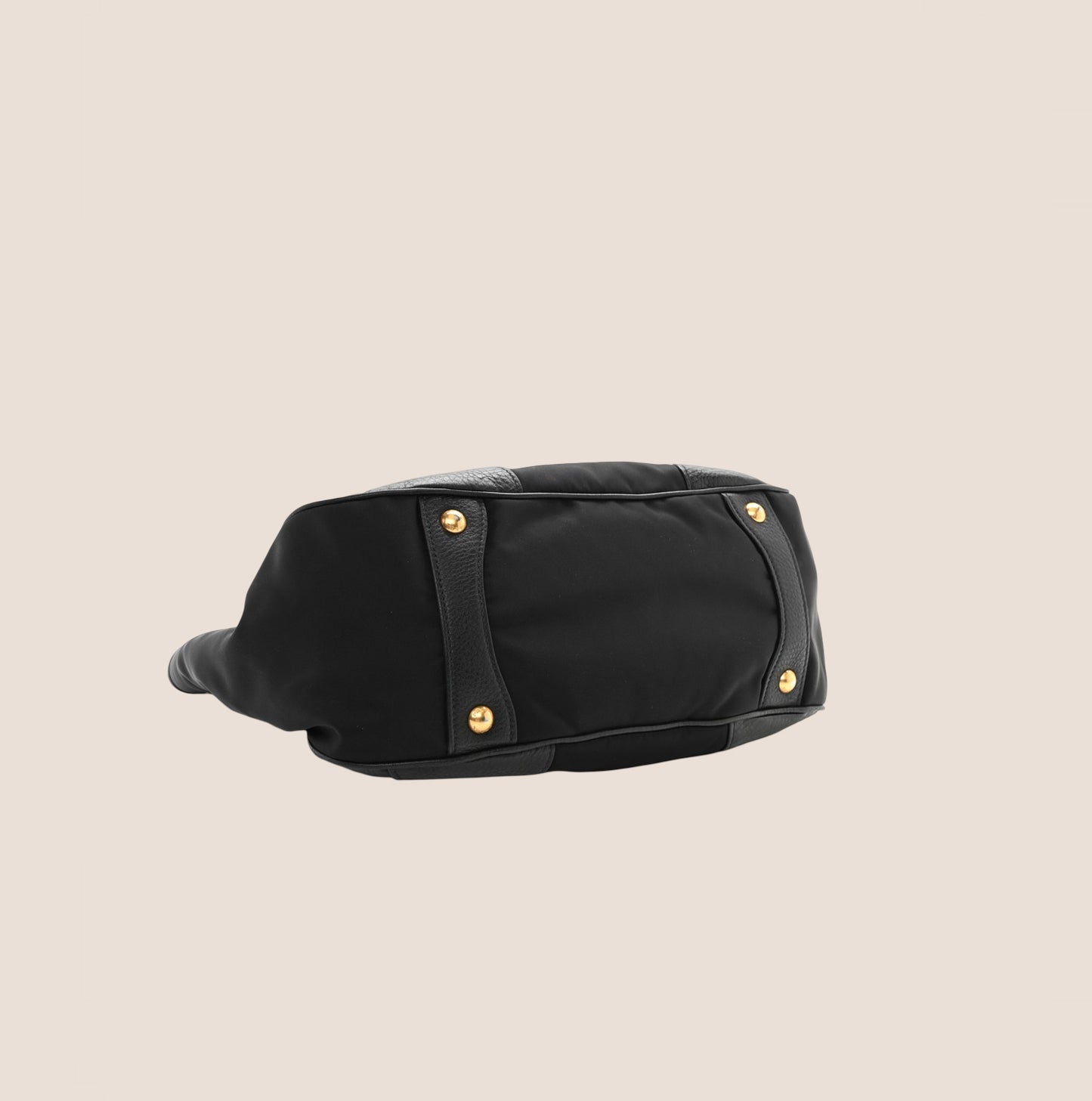 PRADA BLACK NYLON LEATHER TRIM SHOULDER BAG