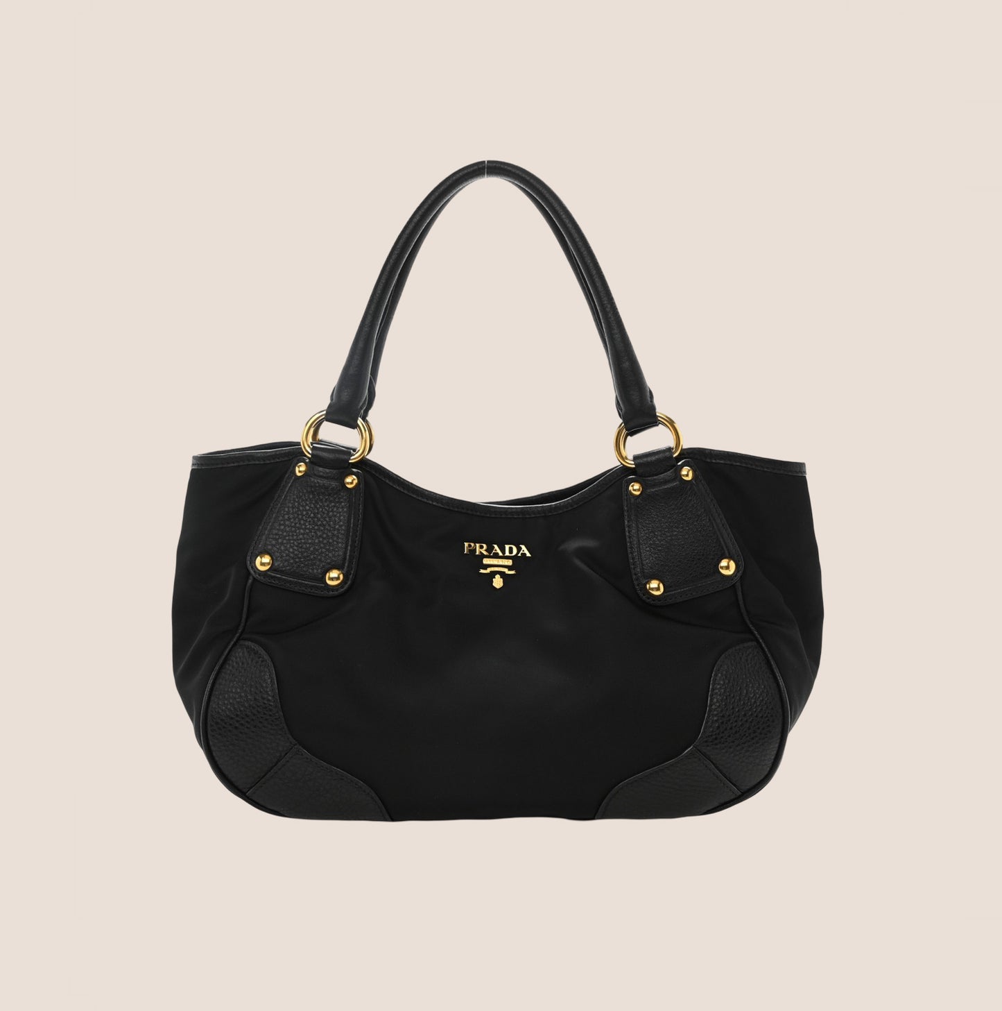 PRADA BLACK NYLON LEATHER TRIM SHOULDER BAG