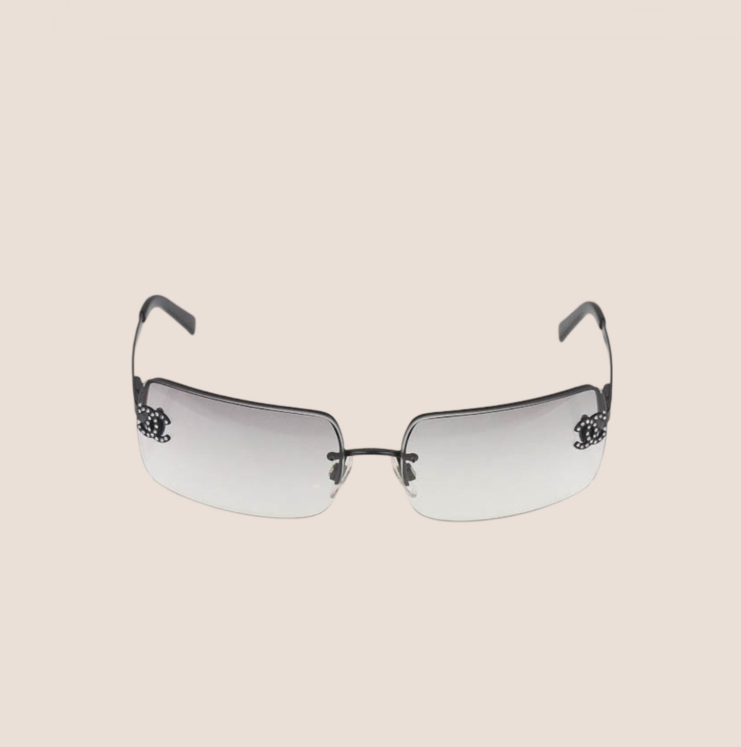 CHANEL 90s SEMI RIMLESS CC CRYSTAL CLEAR SUNGLASSES