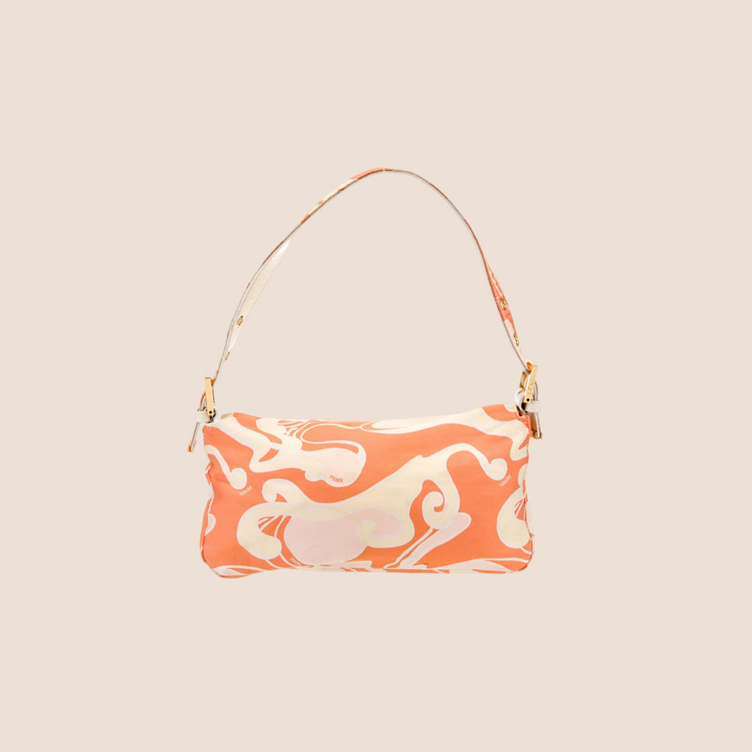 FENDI 2000s PSYCHEDELIC SWIRL ORANGE SILK BAGUETTE BAG