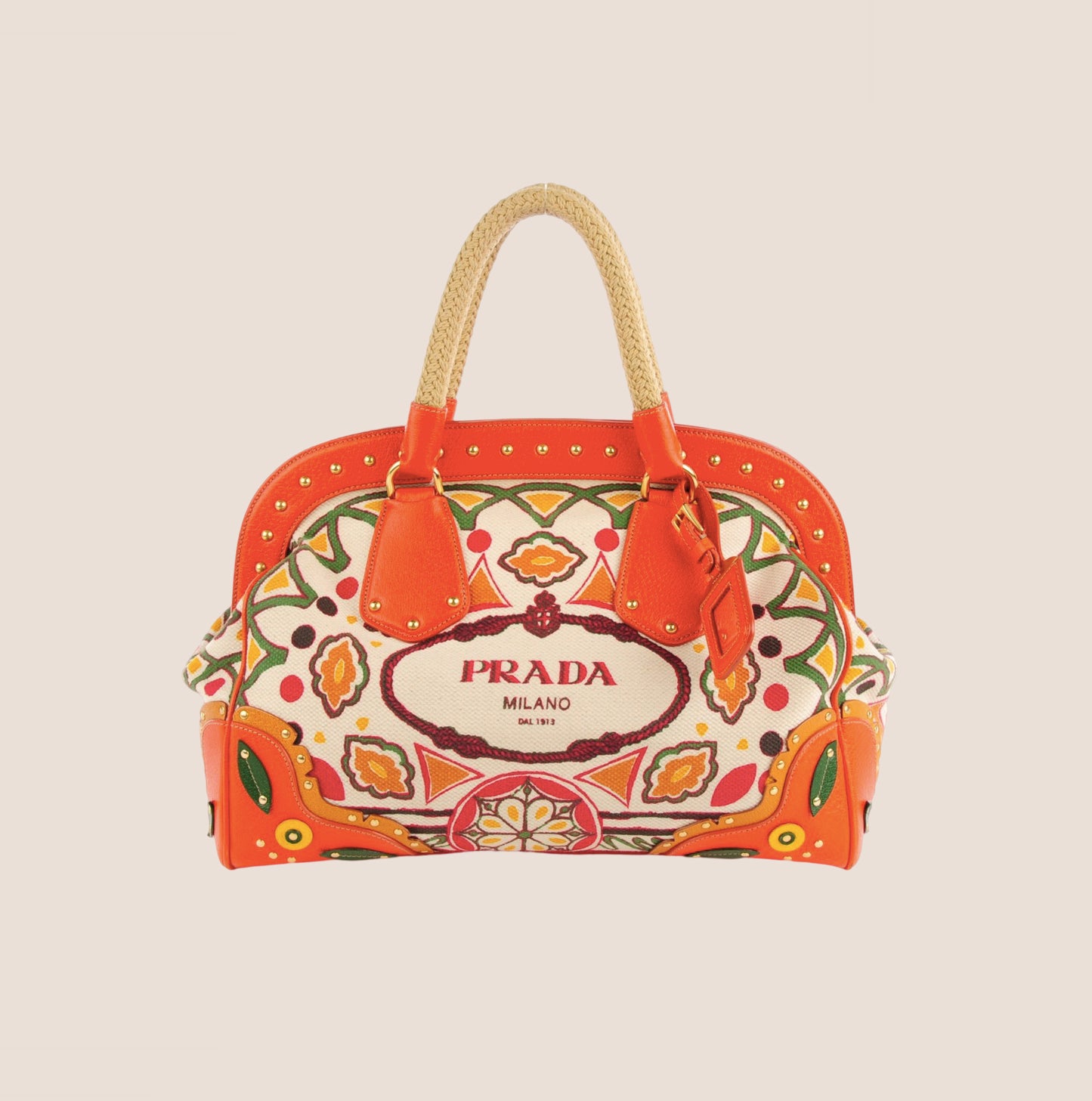 PRADA PAPAYA CANAPA STAMPATA FRAME BAG
