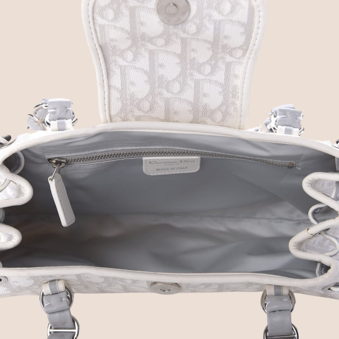 CHRISTIAN DIOR 2007 GREY & WHITE ROMANTIQUE TROTTER HANDBAG