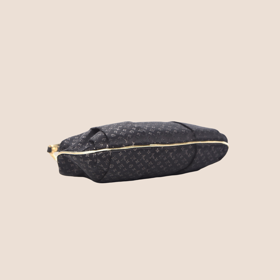 LOUIS VUITTON BLACK SATIN MONOGRAM AUMONIERE BAG