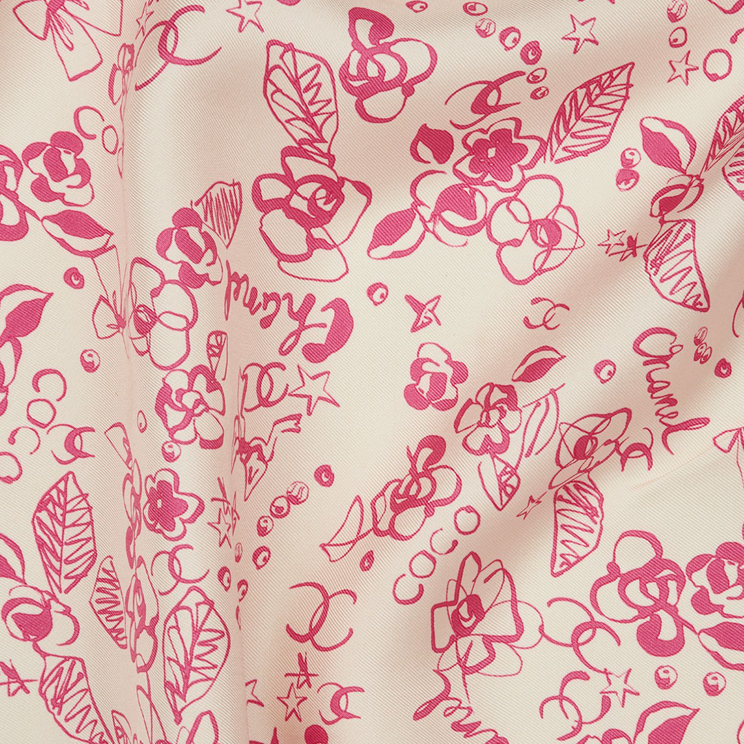 CHANEL FLORAL BRUSH PRINT SILK SCARF