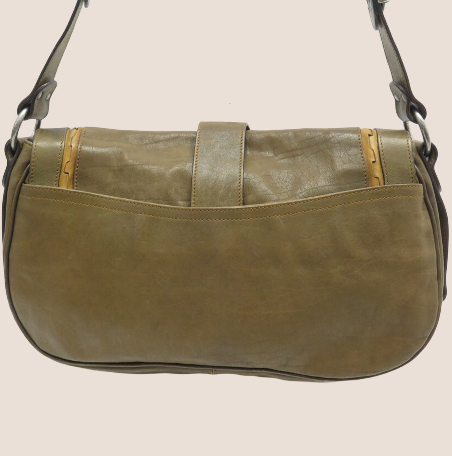 CHRISTIAN DIOR 2006 KHAKI LEATHER GAUCHO BAG