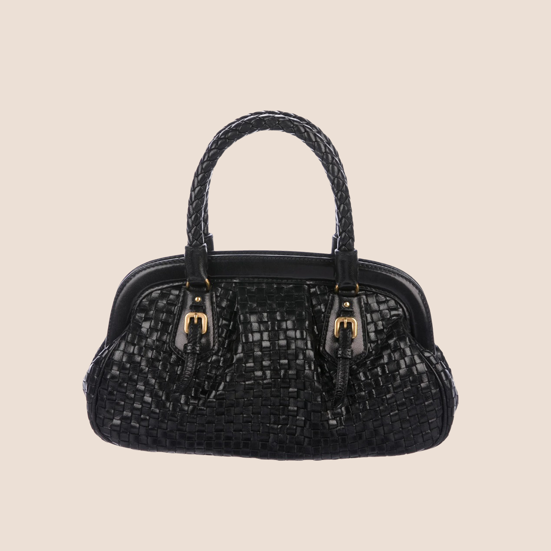 PRADA BLACK INTRECCIO MADRAS FRAME BAG