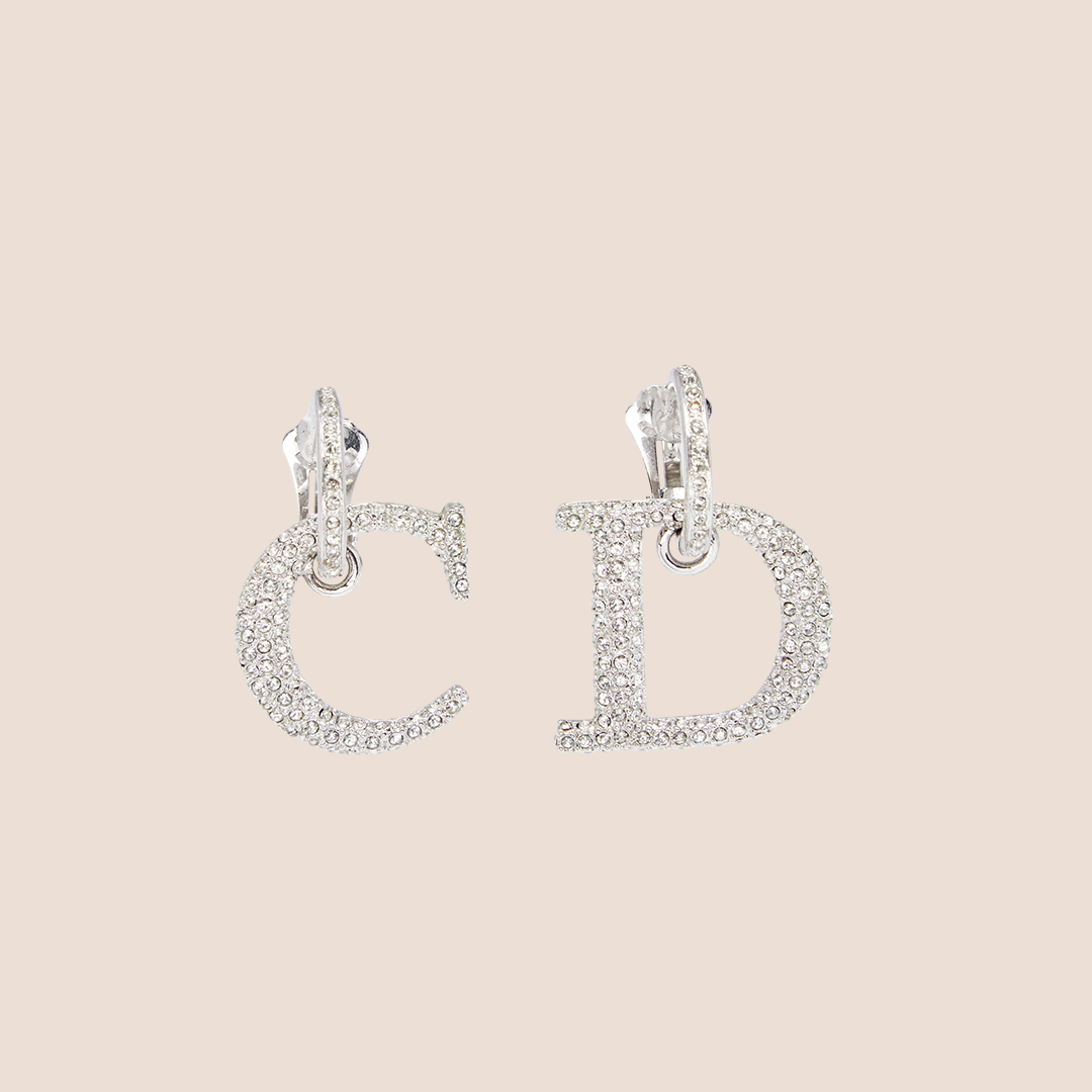 CHRISTIAN DIOR CRYSTAL LOGO C & D DROP EARRINGS
