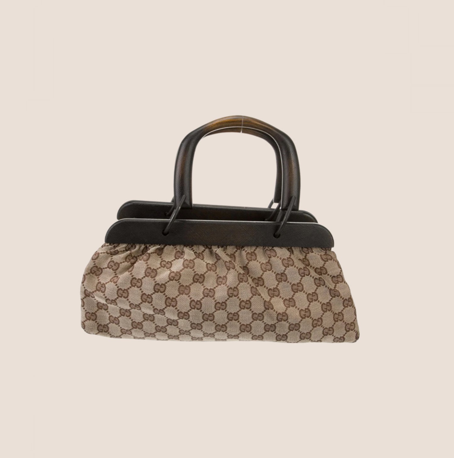 GUCCI GG MONOGRAM CANVAS WOOD HANDLE FRAME DOCTOR BAG