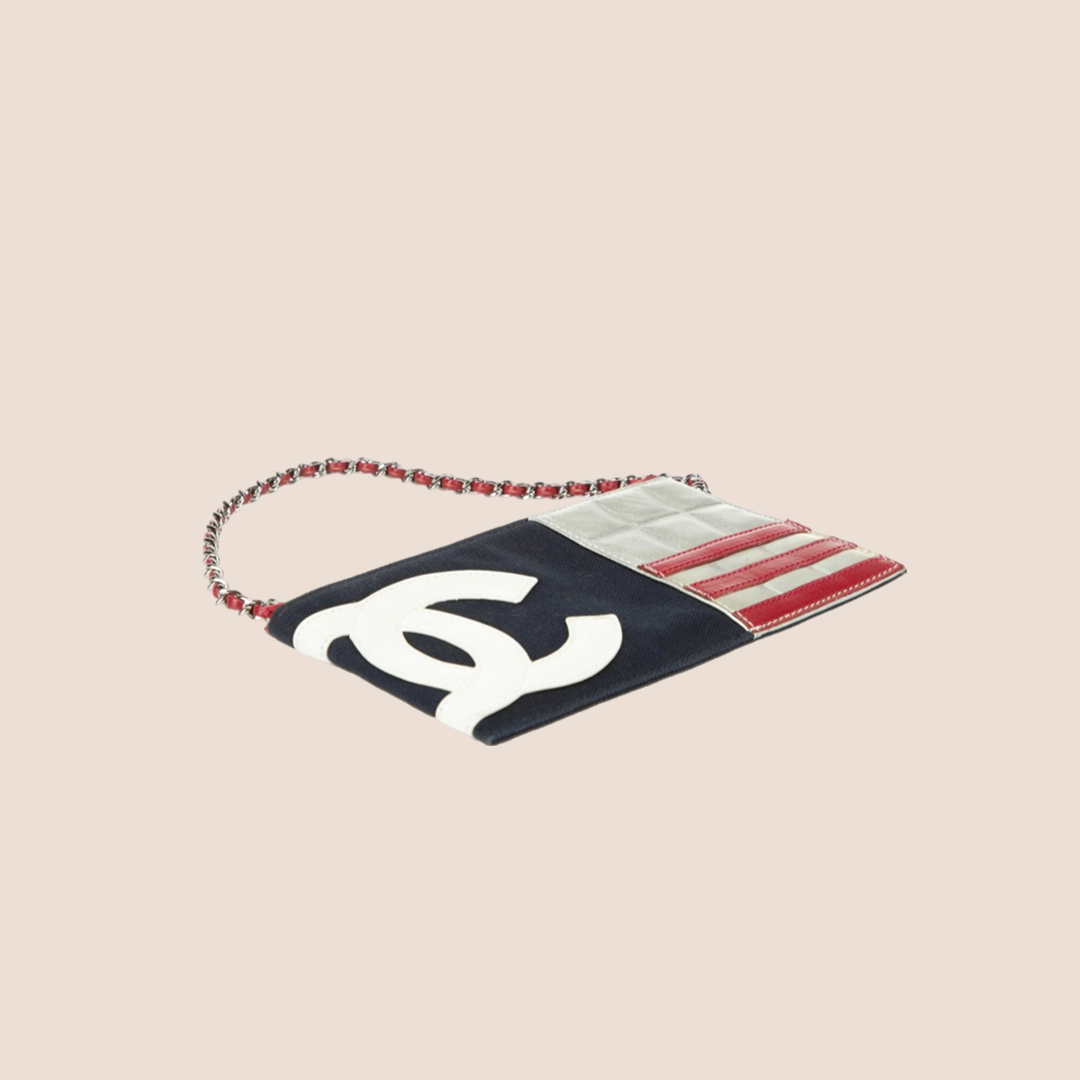 CHANEL 2002 USA FLAG MULTICOLOR CHAIN POCHETTE