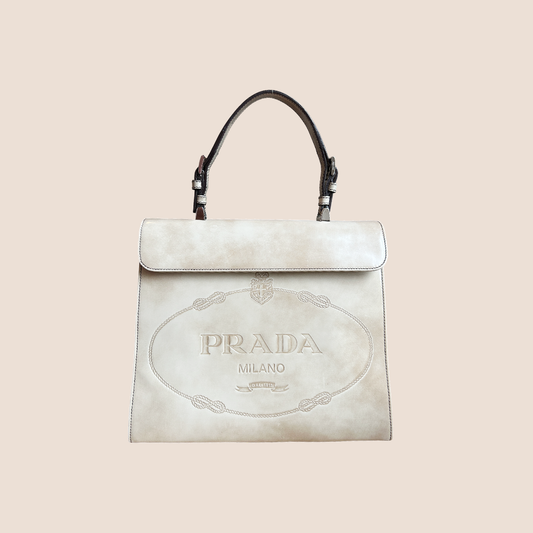 PRADA 2005 BEIGE LEATHER SPAZZOLATO HANDBAG