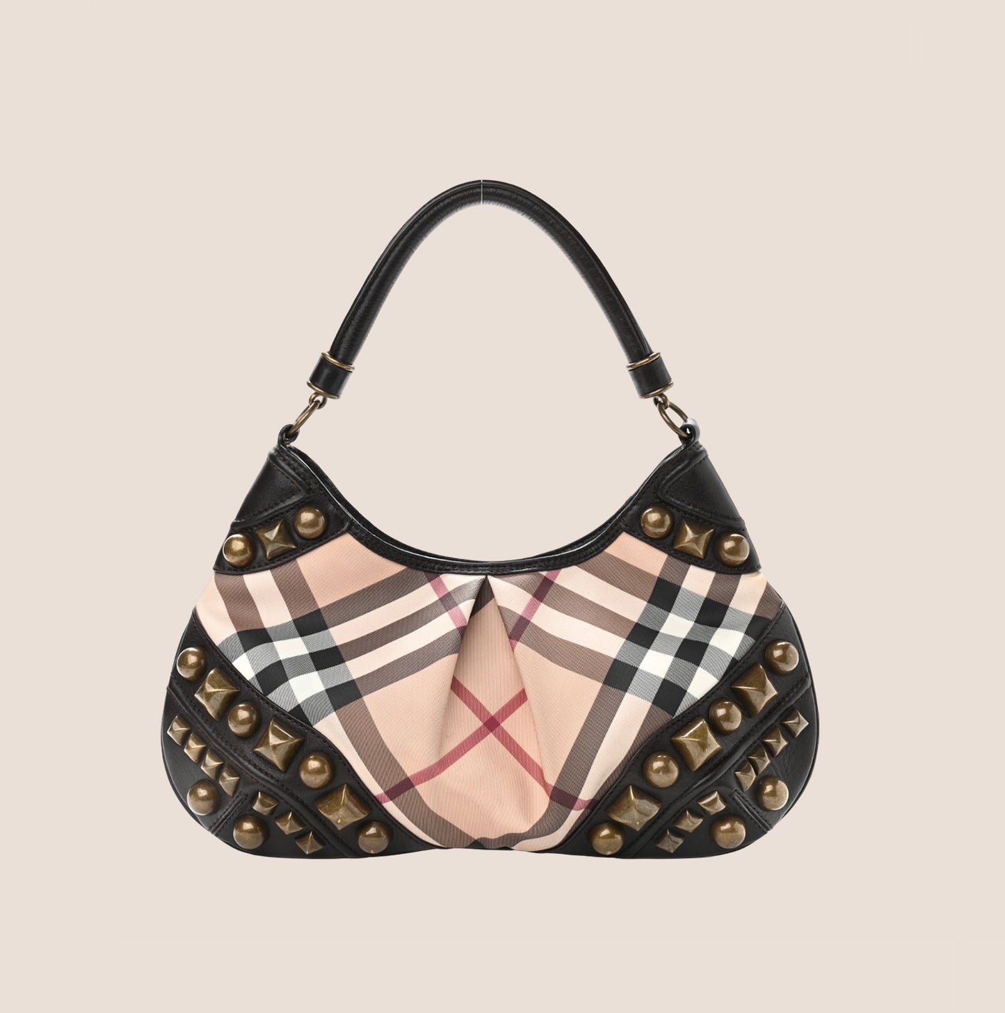 BURBERRY ALVERTON STUDDED NOVA CHECK SHOULDER BAG