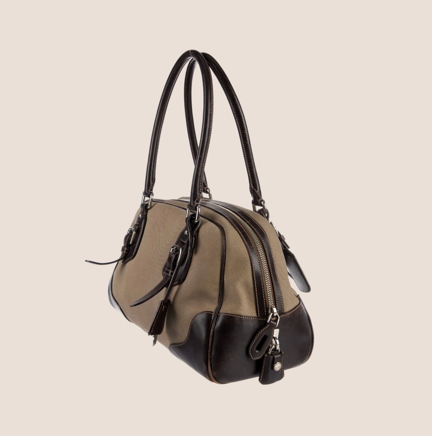 PRADA BROWN JACQUARD BAULETTO BAG