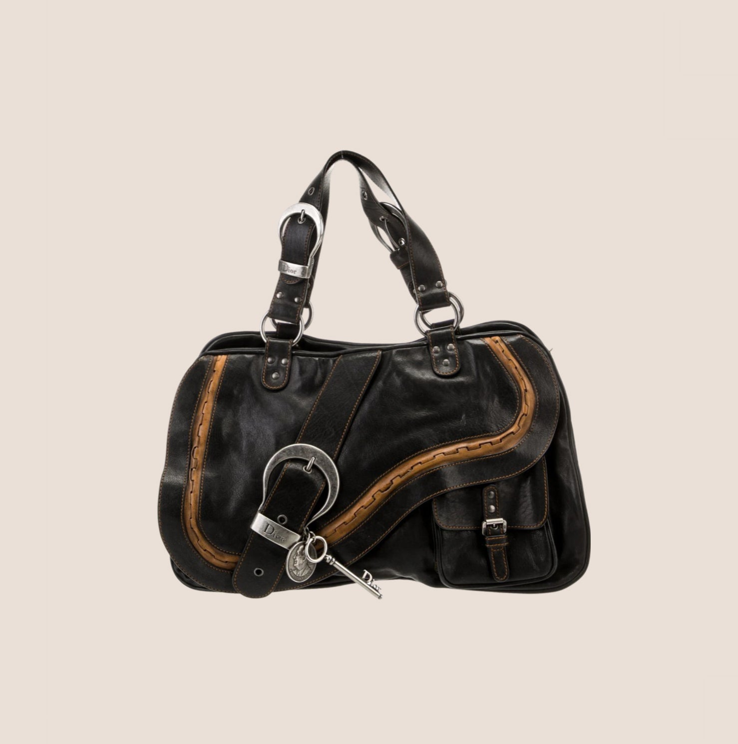 CHRISTIAN DIOR BLACK LEATHER GAUCHO SADDLE HANDBAG – RDB