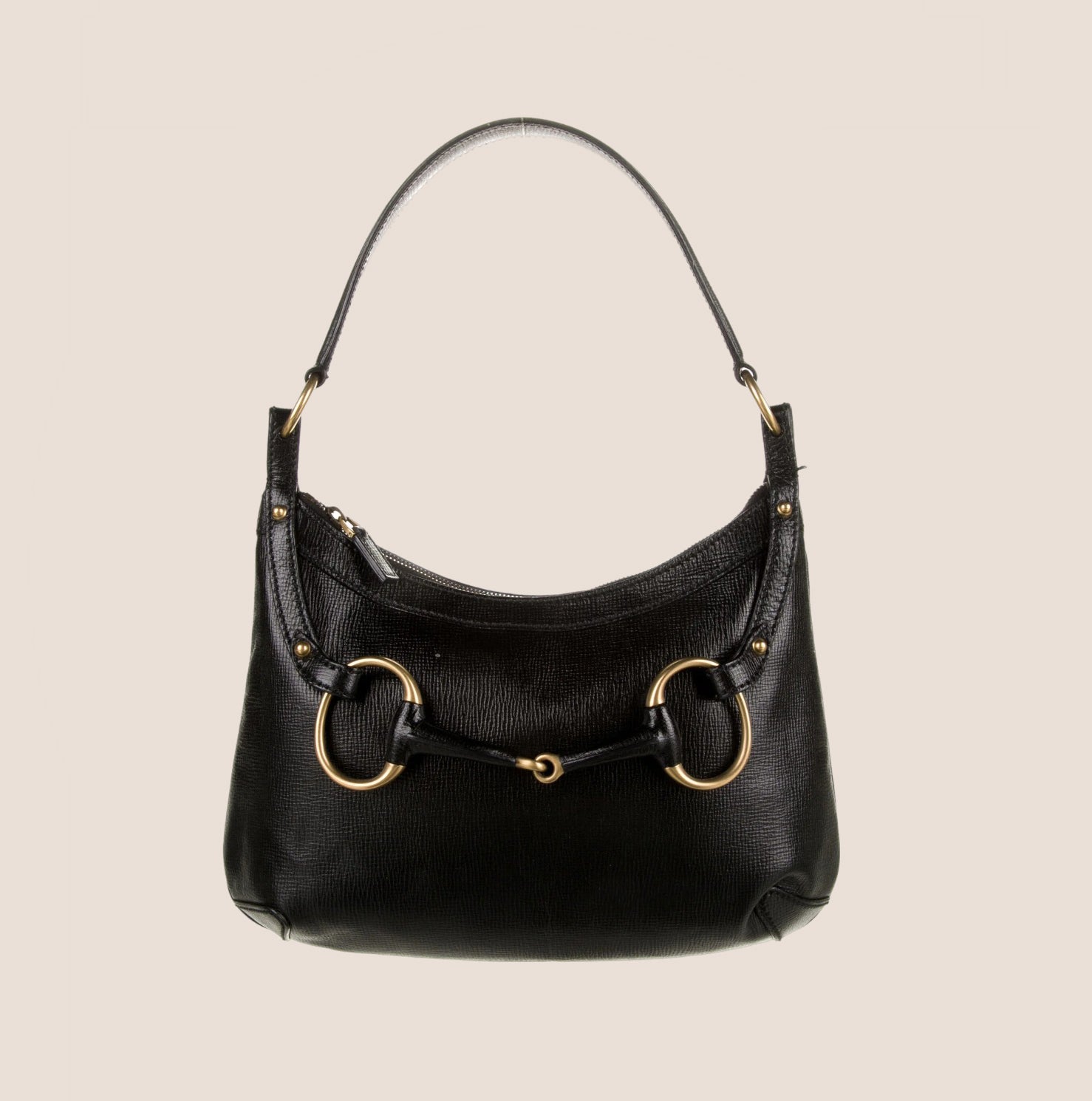 GUCCI BLACK LEATHER HORSEBIT HOBO BAG