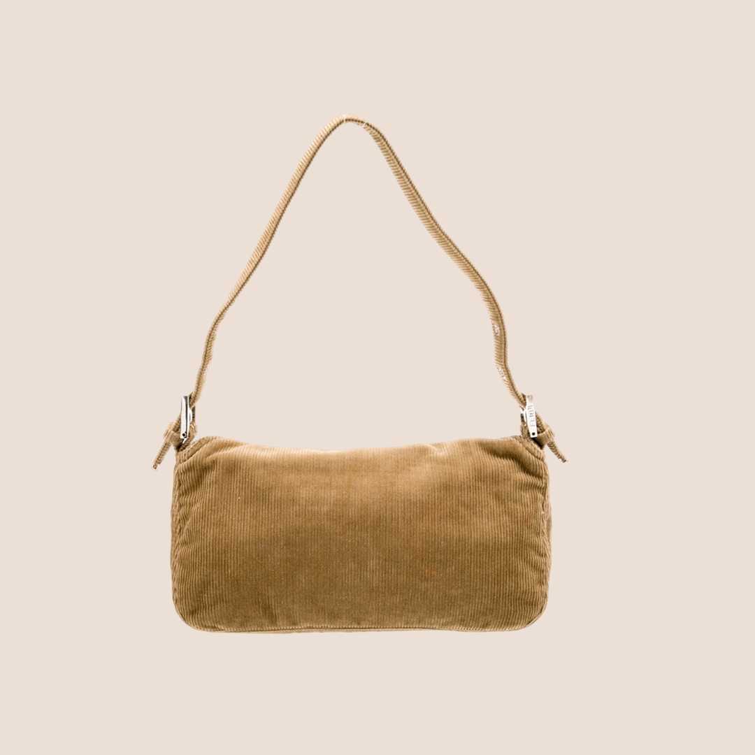 FENDI 2000 CAMEL CORDUROY FLAP BAGUETTE BAG