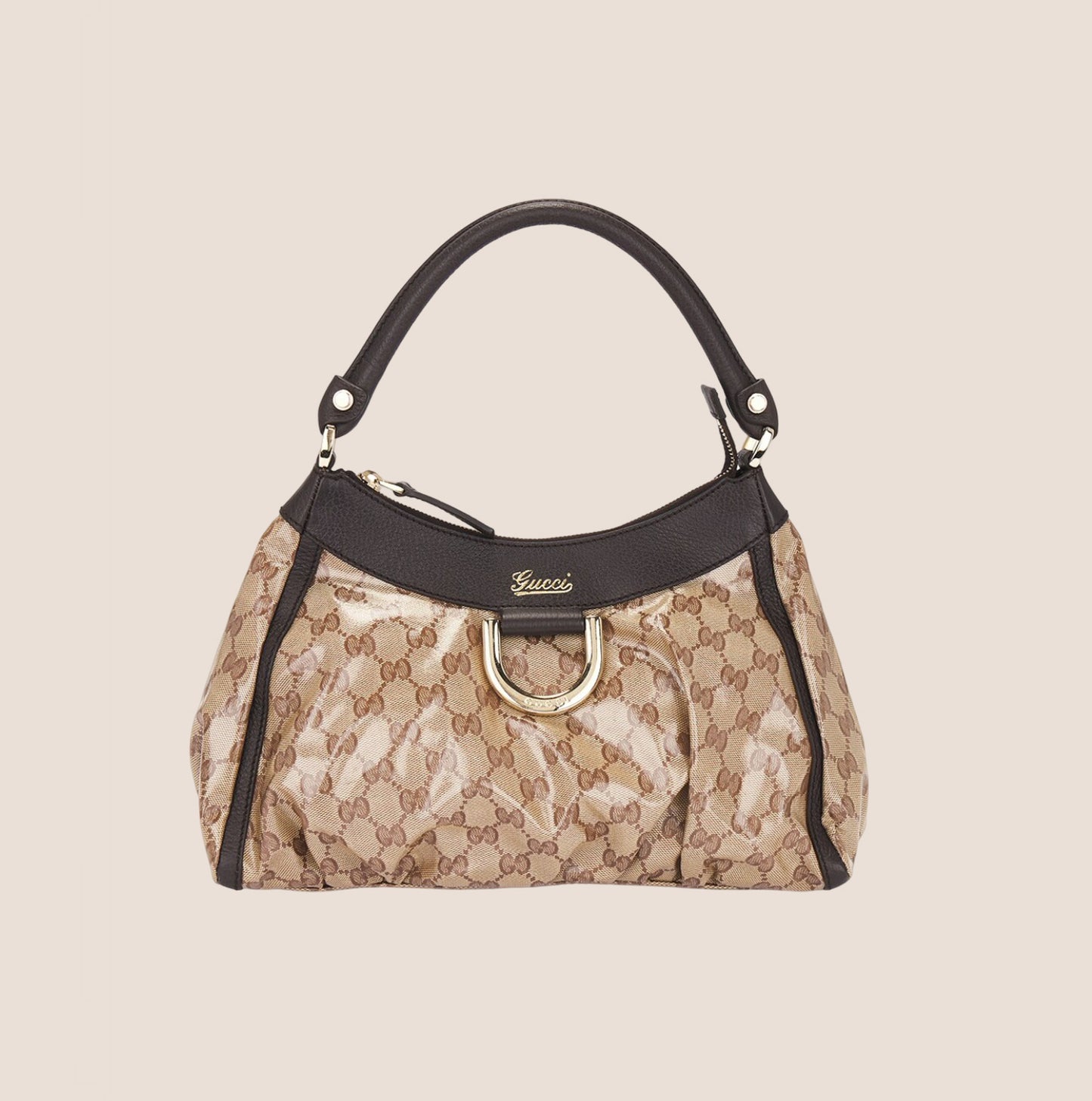 GUCCI BROWN PATENT GG MONOGRAM ABBEY SHOULDER BAG
