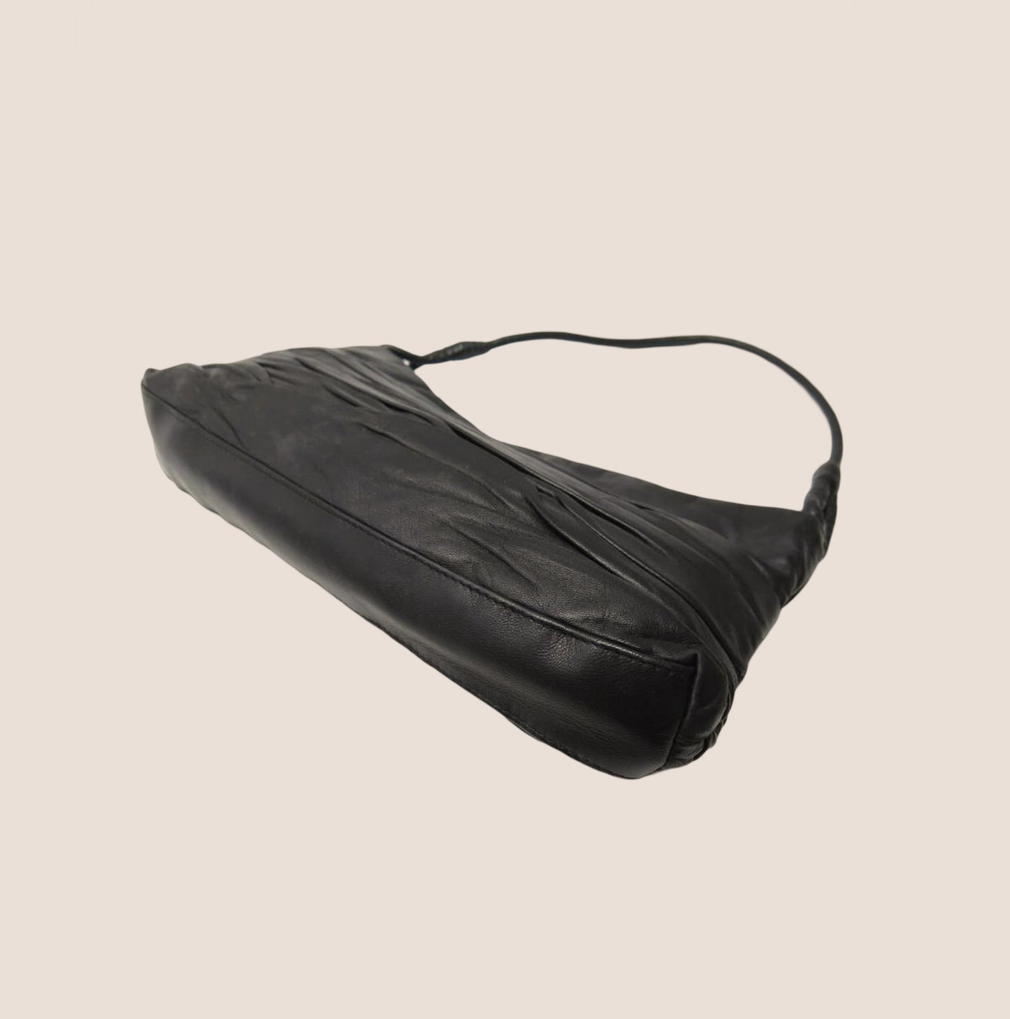 PRADA BLACK NAPPA PLISSE SHOULDER BAG