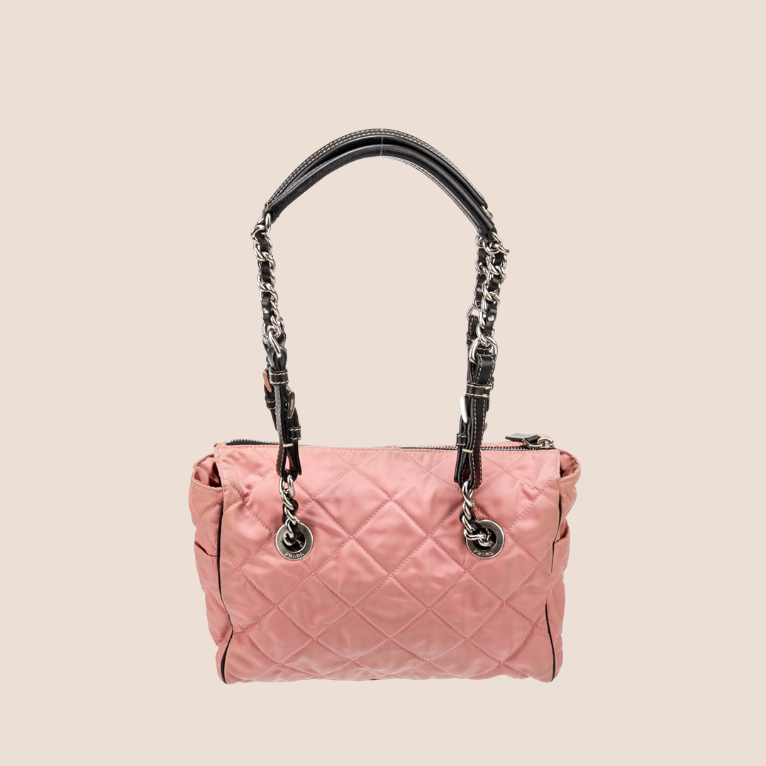PRADA 2000 PINK QUILTED TESSUTO CHAIN BAG
