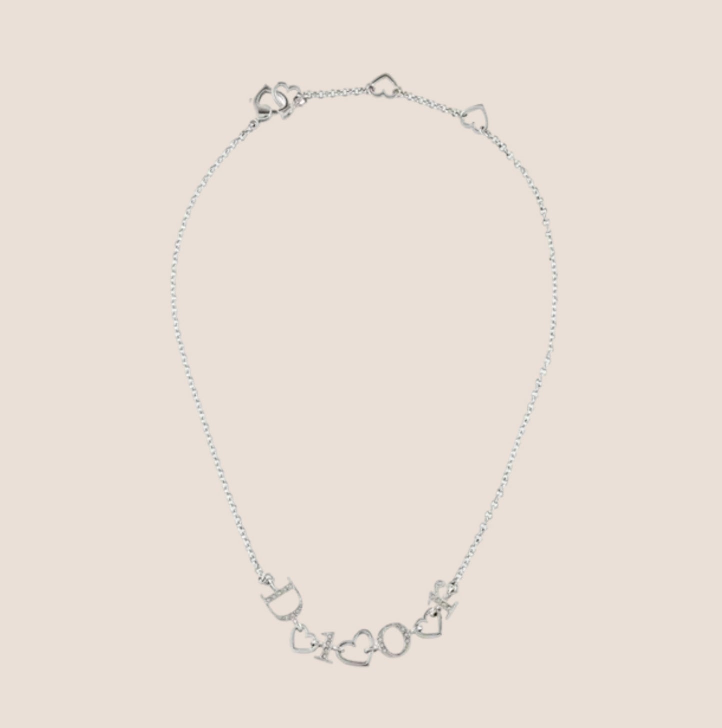 CHRISTIAN DIOR SILVER HEART LOGO NECKLACE