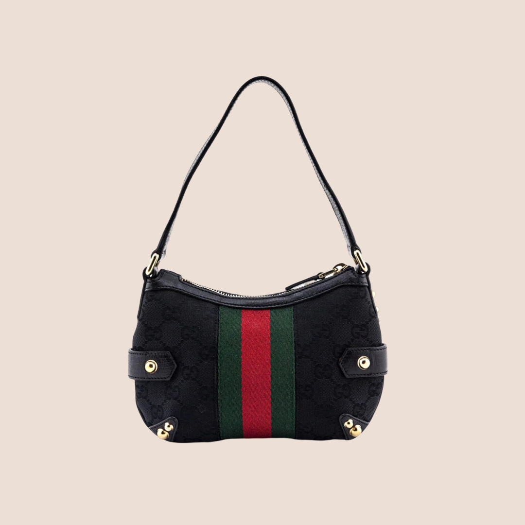 GUCCI BLACK GG MONOGRAM MINI HORSEBIT PURSE