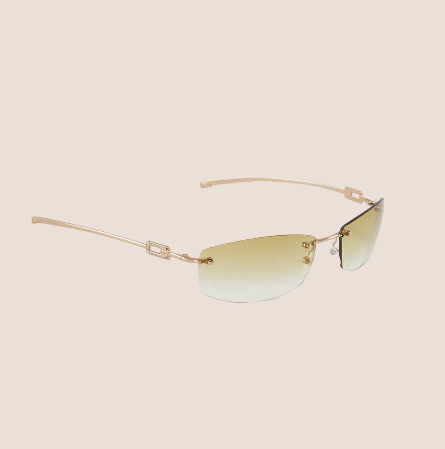 GUCCI 2000 CLEAR BROWN & GOLD RIMLESS STRASS SUNGLASSES