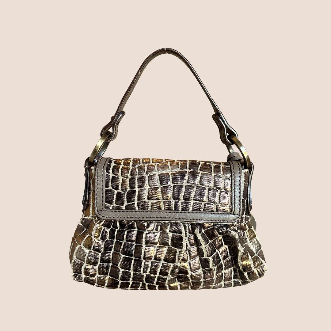 FENDI 2000 METALLIC BRONZE CROCO MINI CHEF BAG