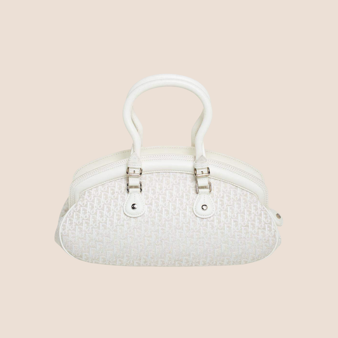 CHRISTIAN DIOR 2005 WHITE OBLIQUE CANVAS & LEATHER DETECTIVE BAG