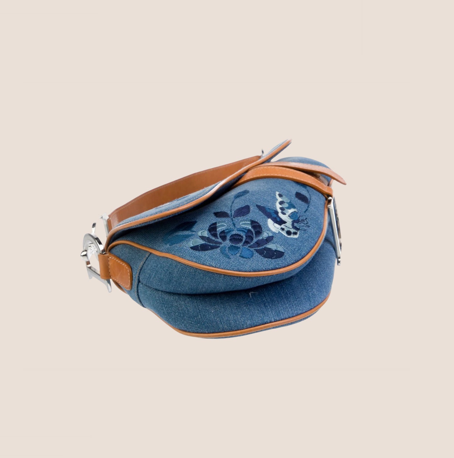 CHRISTIAN DIOR 2005 DENIM EMBROIDERED SADDLE BAG