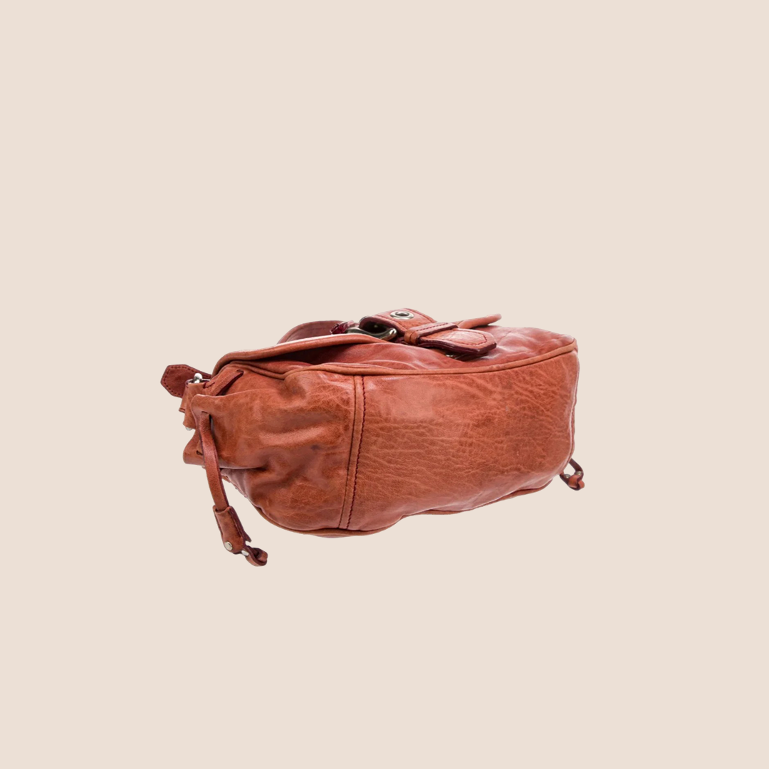 MIU MIU 2000s BUCKLE EMBELLISHED RED LEATHER SHOULDER BAG