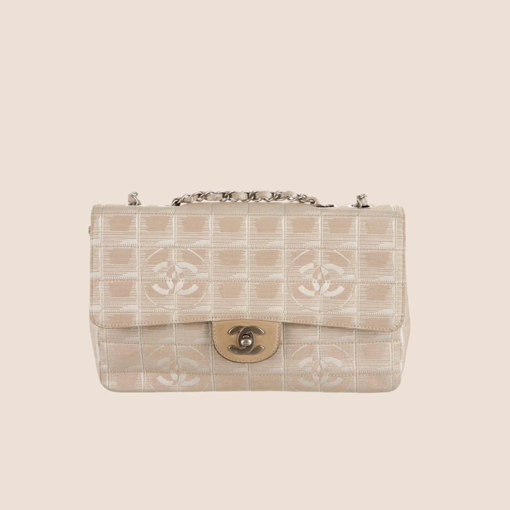 CHANEL 2003 TRAVEL LINE BEIGE CANVAS FLAP BAG