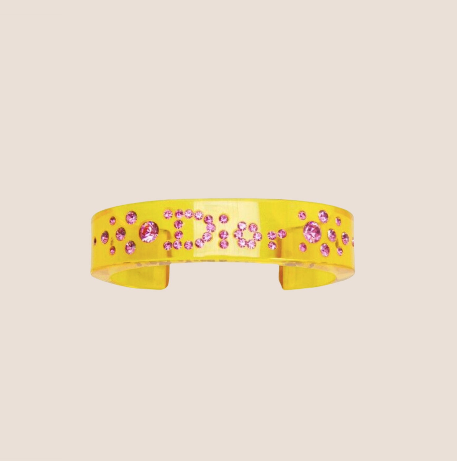 CHRISTIAN DIOR YELLOW RESIN & PINK CRYSTAL BANGLE BRACELET – RDB display picture 2
