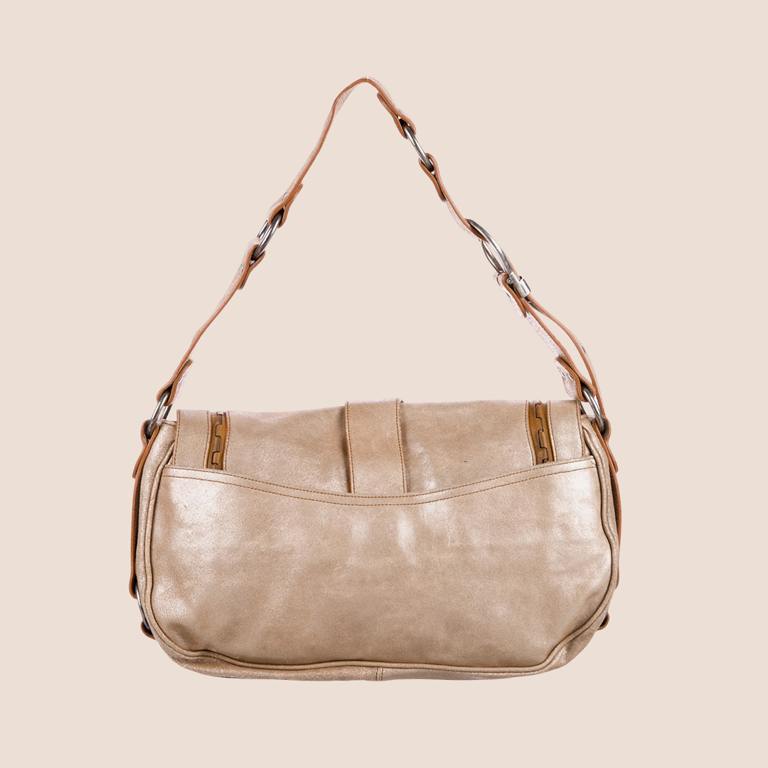 CHRISTIAN DIOR 2006 METALLIC GLITTER CREAM LEATHER GAUCHO SADDLE BAG