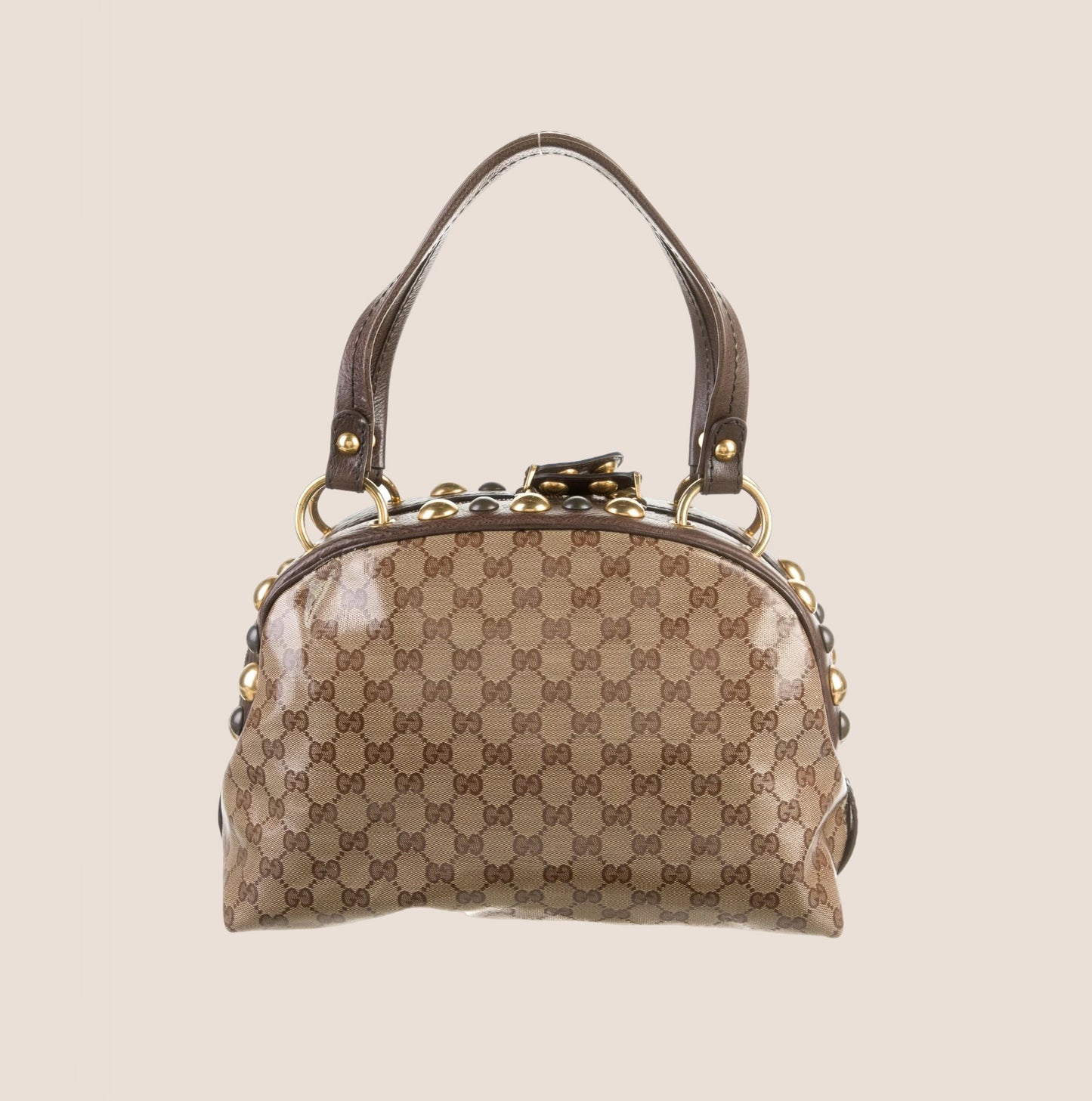 GUCCI BROWN GG CRYSTAL BABOUSKA DOME BAG