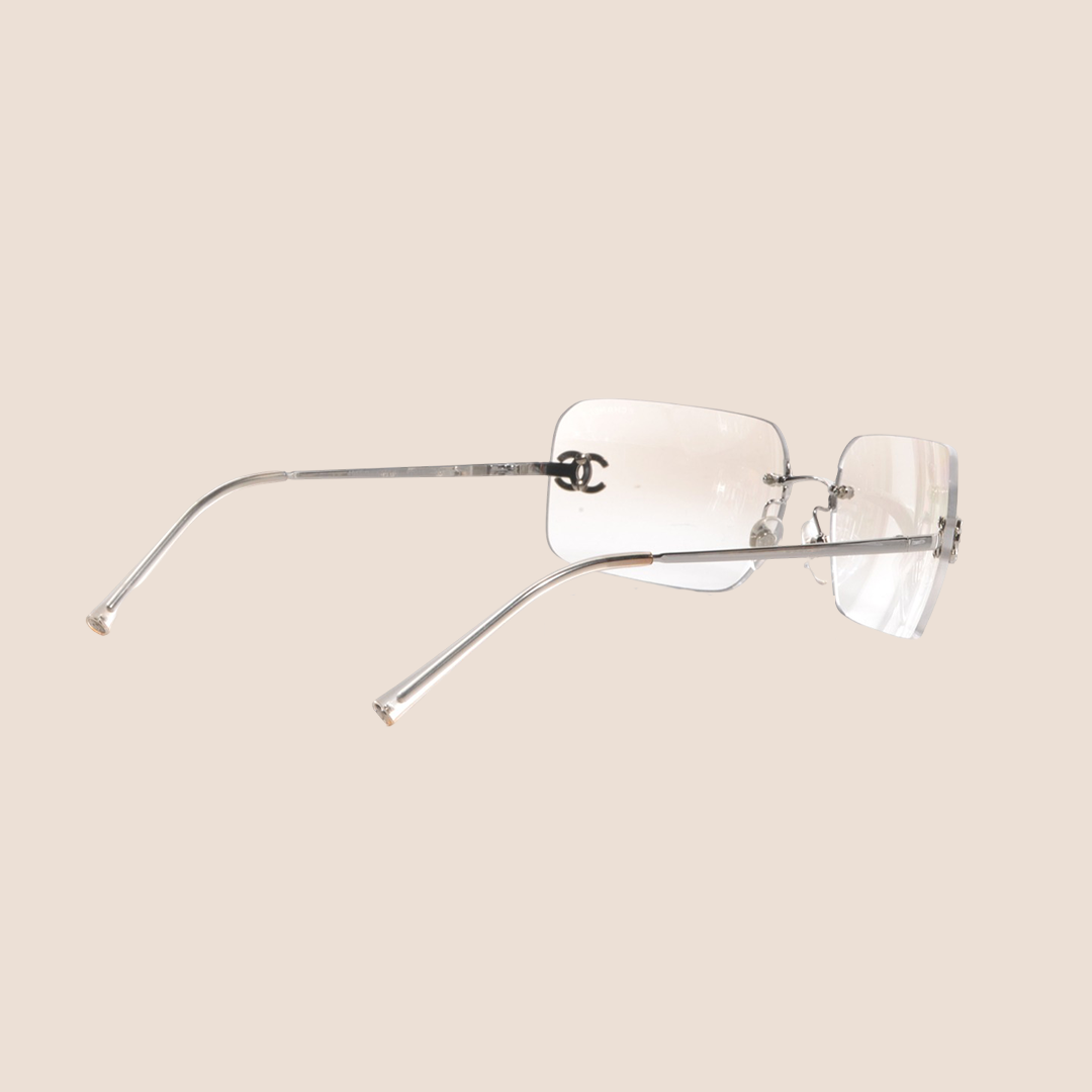 CHANEL 90s CRYSTAL CLEAR CC LOGO RIMLESS SUNGLASSES