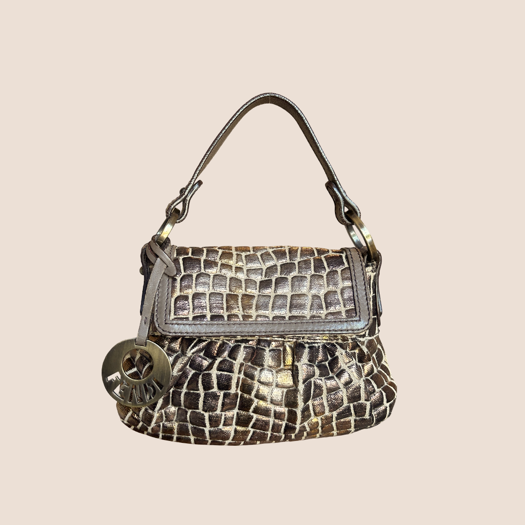 FENDI 2000 METALLIC BRONZE CROCO MINI CHEF BAG