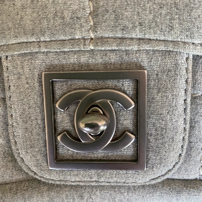 CHANEL SPORT JERSEY GREY QUILTED FLAP BAG