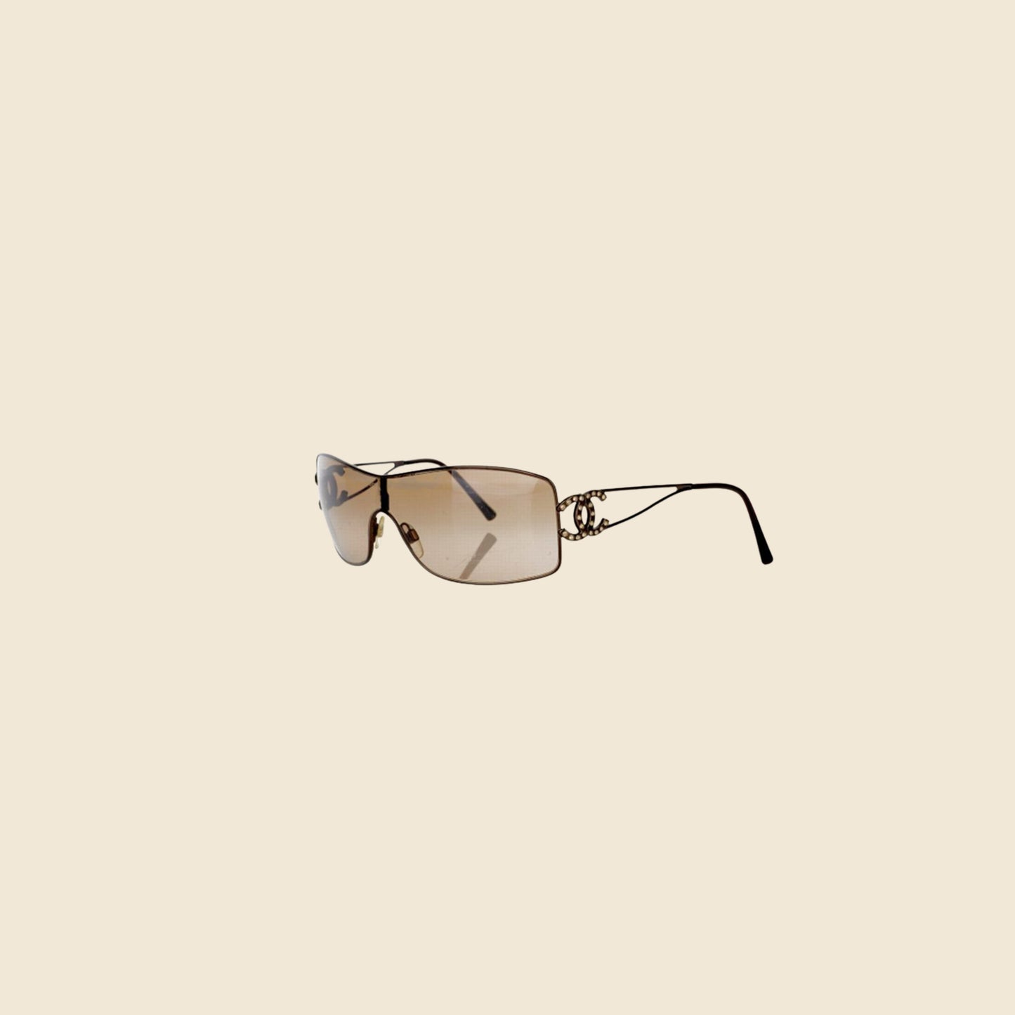 CHANEL 90s BROWN TINTED CRYSTAL CC LOGO SUNGLASSES