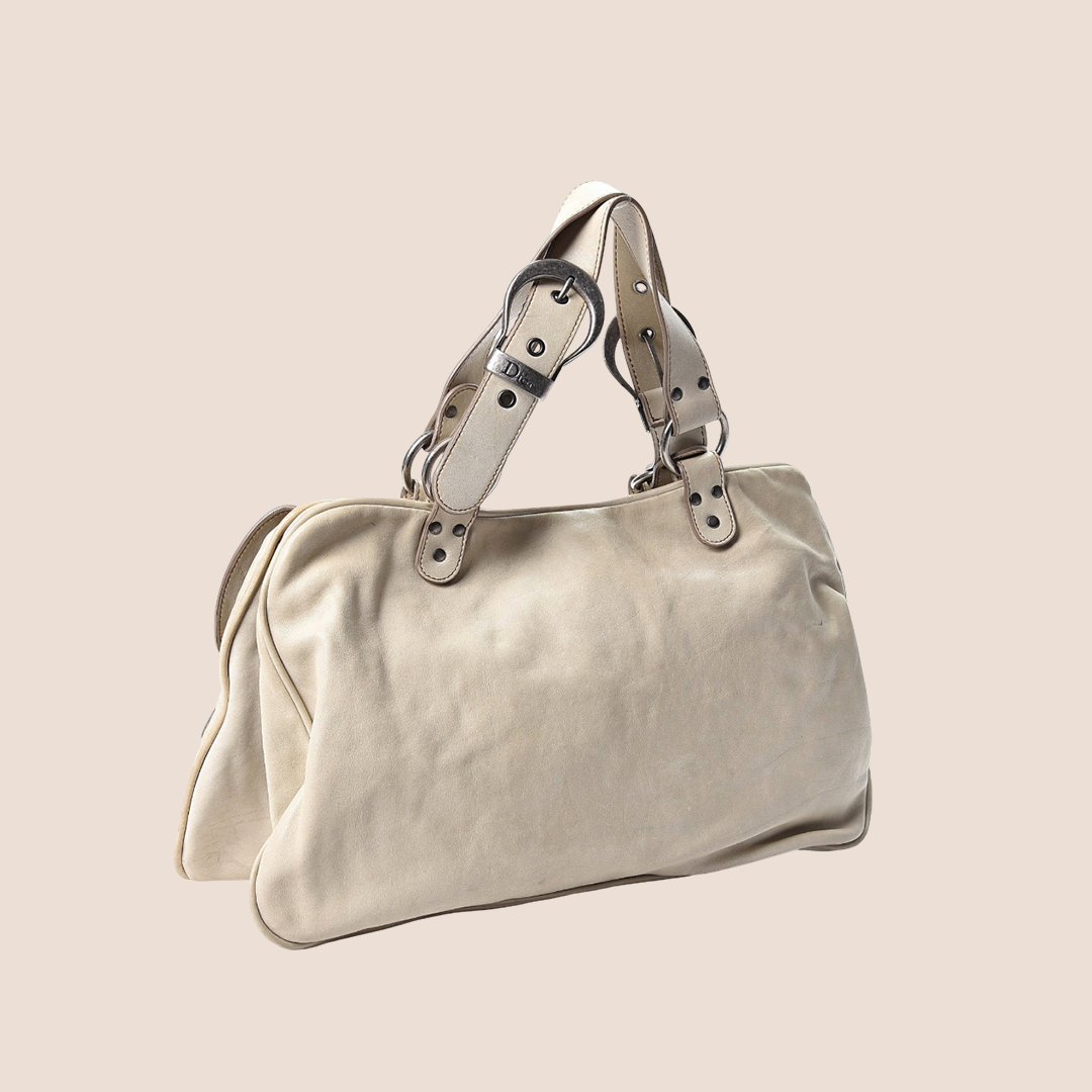 CHRISTIAN DIOR 2006 CREAM LEATHER GAUCHO SADDLE HANDBAG
