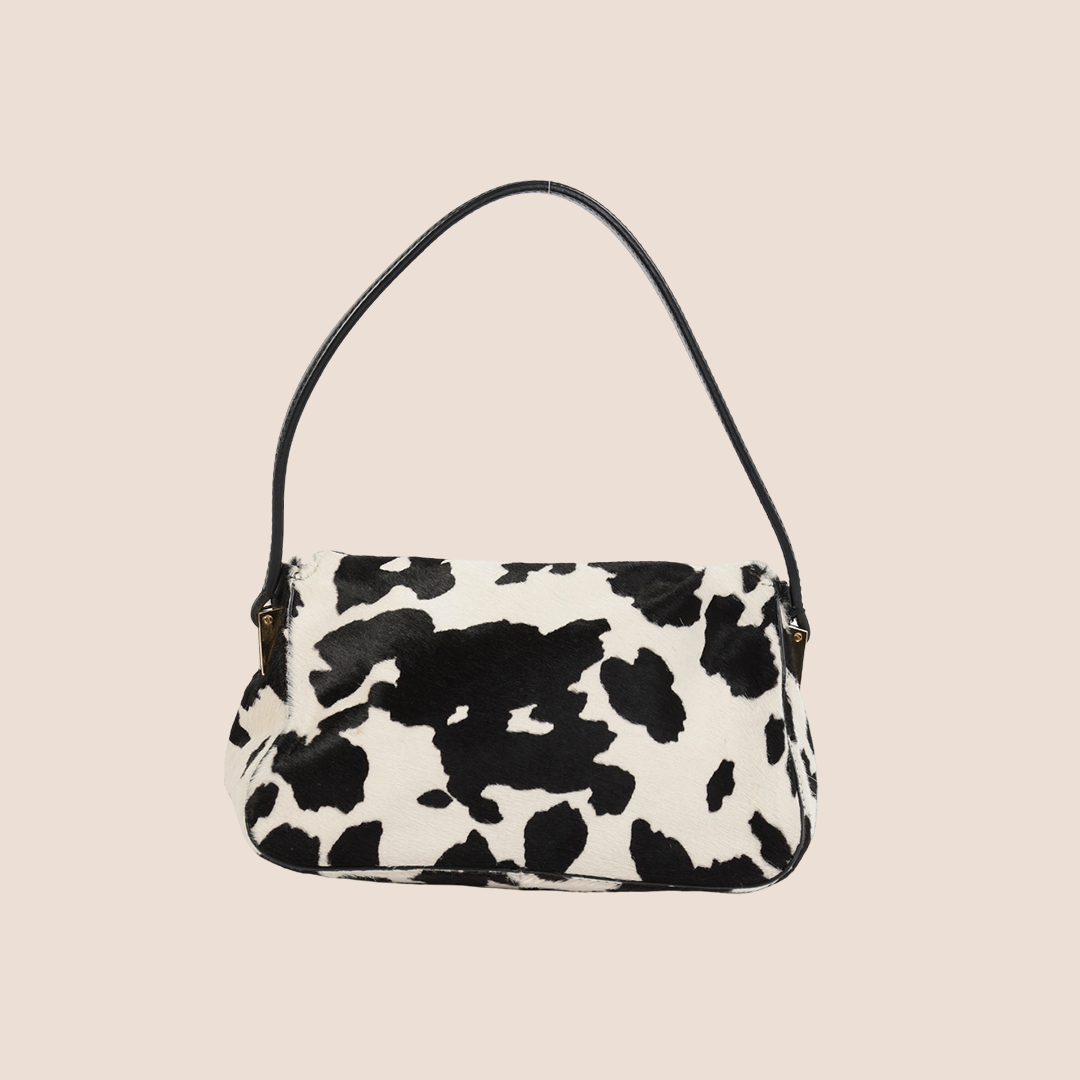 FENDI PONYHAIR COW PRINT MINI BAGUETTE BAG