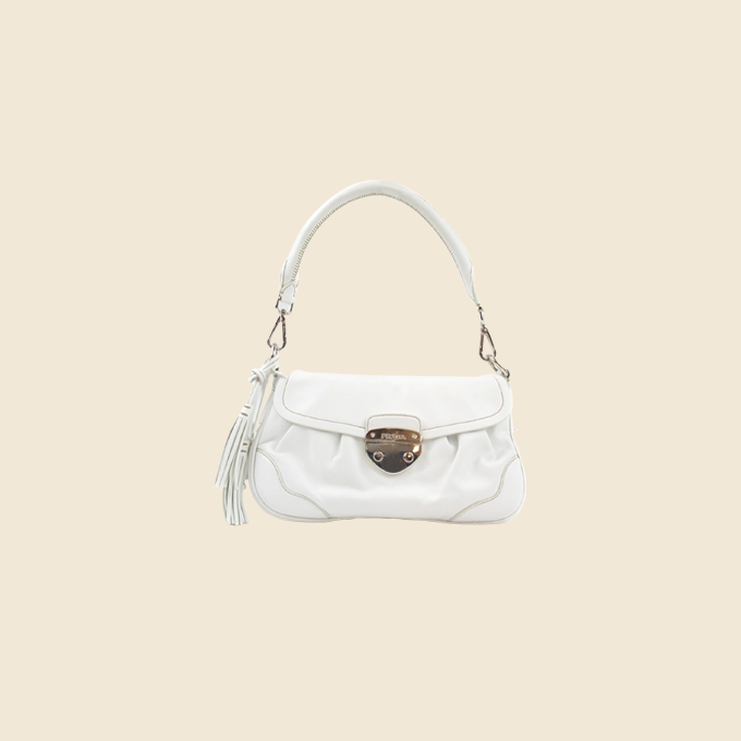 PRADA WHITE LEATHER PUSH LOCK SHOULDER BAG