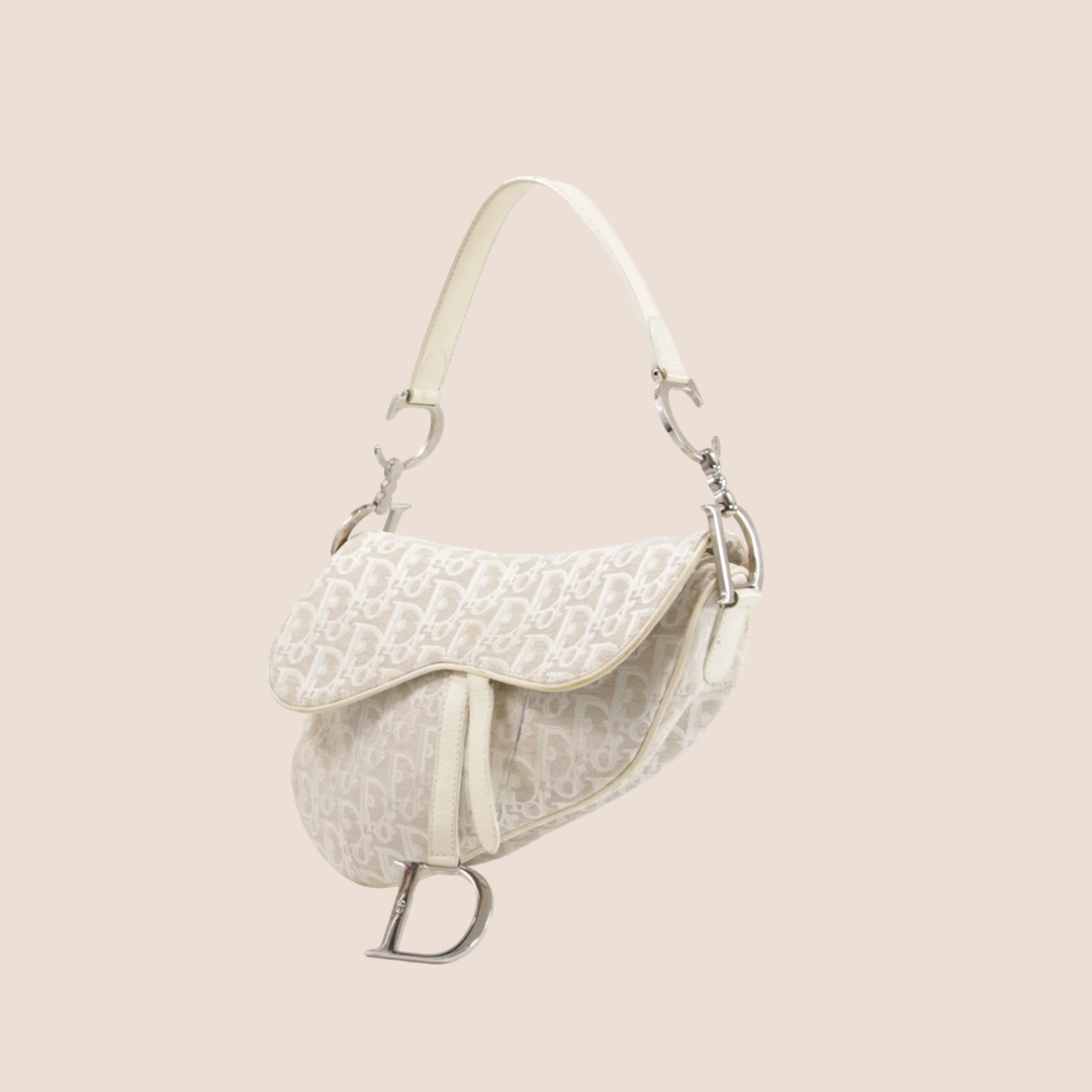 CHRISTIAN DIOR WHITE & CREAM TROTTER SADDLE BAG