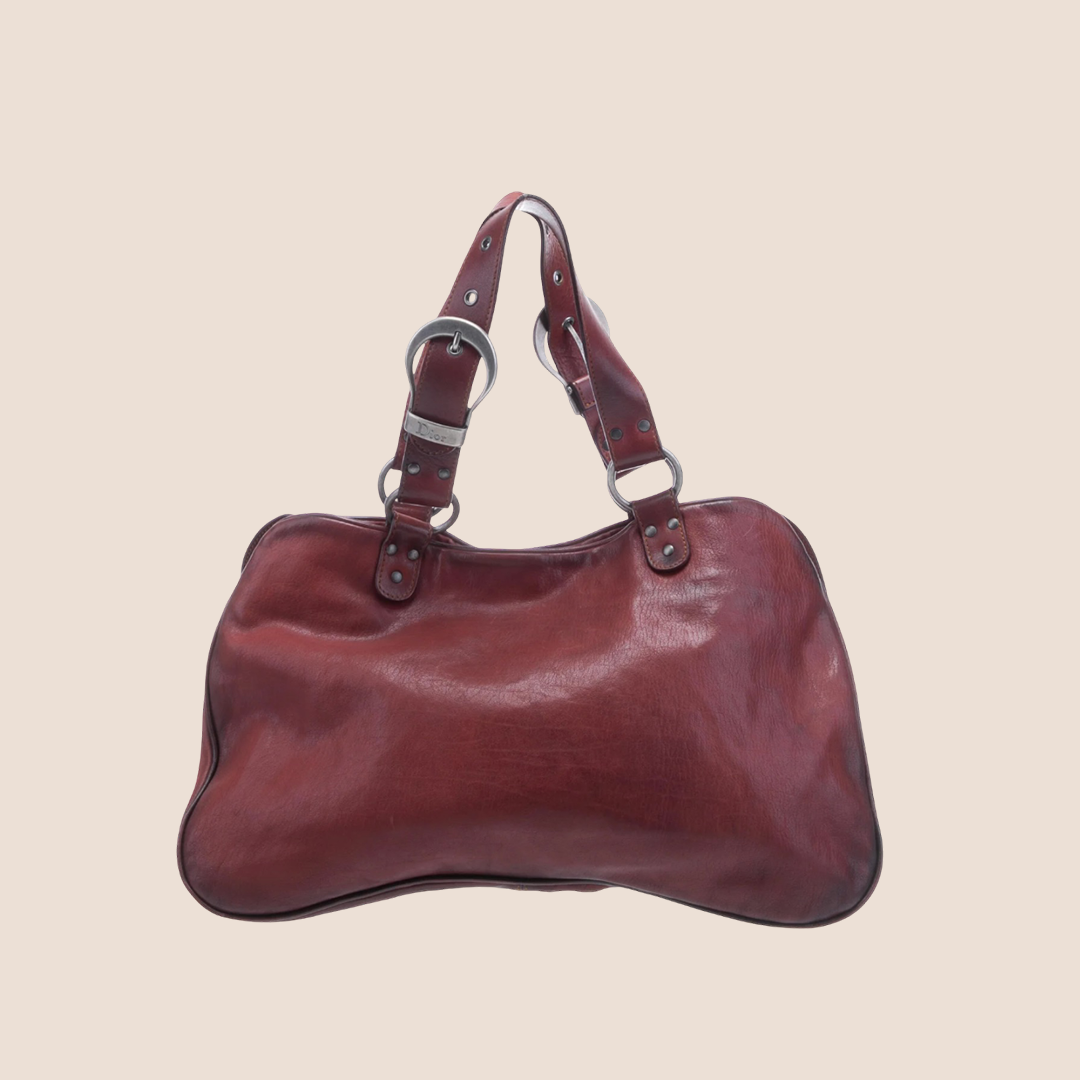 CHRISTIAN DIOR BURGUNDY LEATHER GAUCHO SADDLE HANDBAG